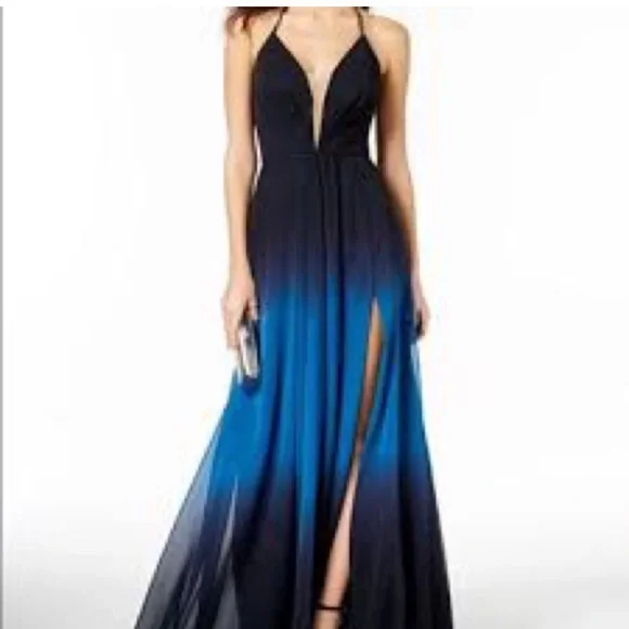 Betsy & Adam Women's Ombre Floor-Length Gown - Blue Black - Size 2